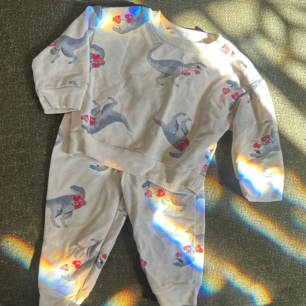 Carter's Cream and Gray Valentines Dinosaur Matching Set